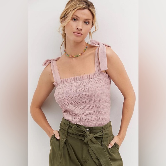 Anthropologie Blue Smocked Cami - Picture 3 of 9